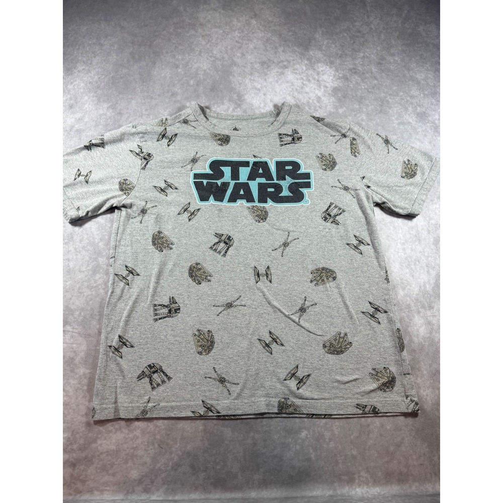 Disney Star Wars All Over Print T-Shirt Heather Grayโ Millennium Falcon AT-AT M